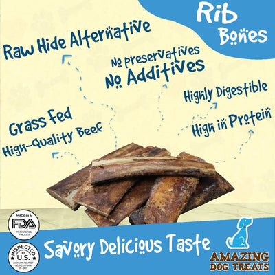 Meaty Smoked Rib Bones - Natural Smoked USA Grass Fed Cattle Rib Bone Amazing Dog Treats