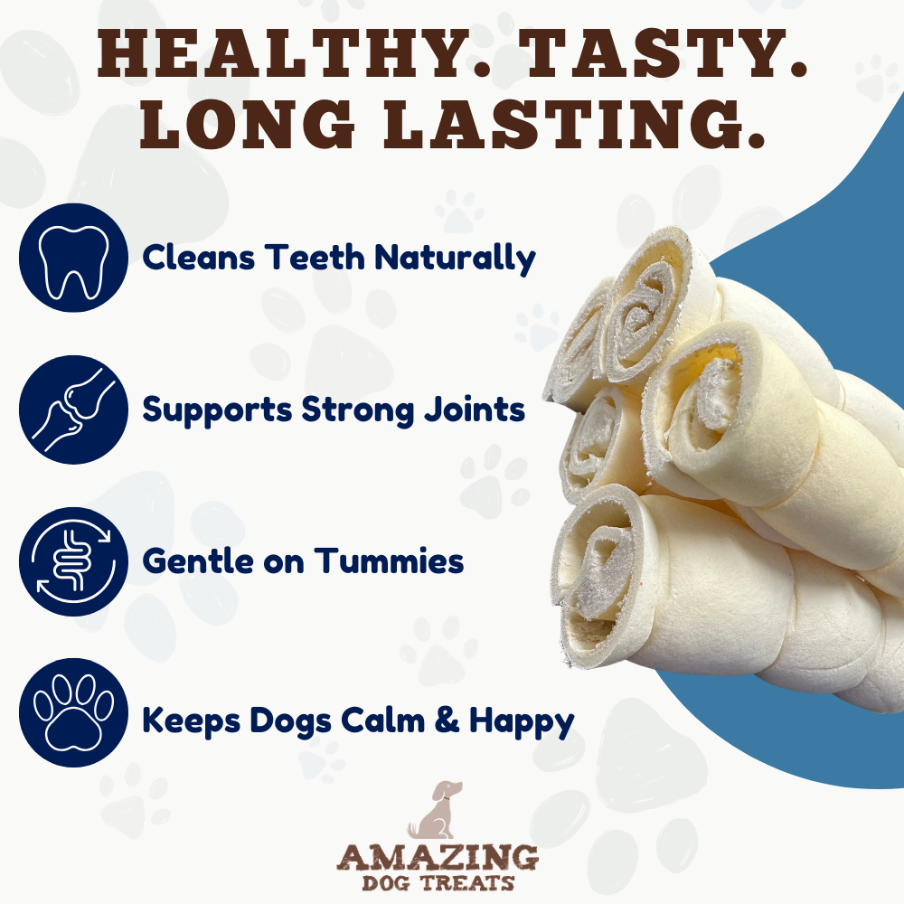 10" Mega Thick Beef Cheek Rolls - Safe Rawhide Alternative Dog Chew Amazing Dog Treats