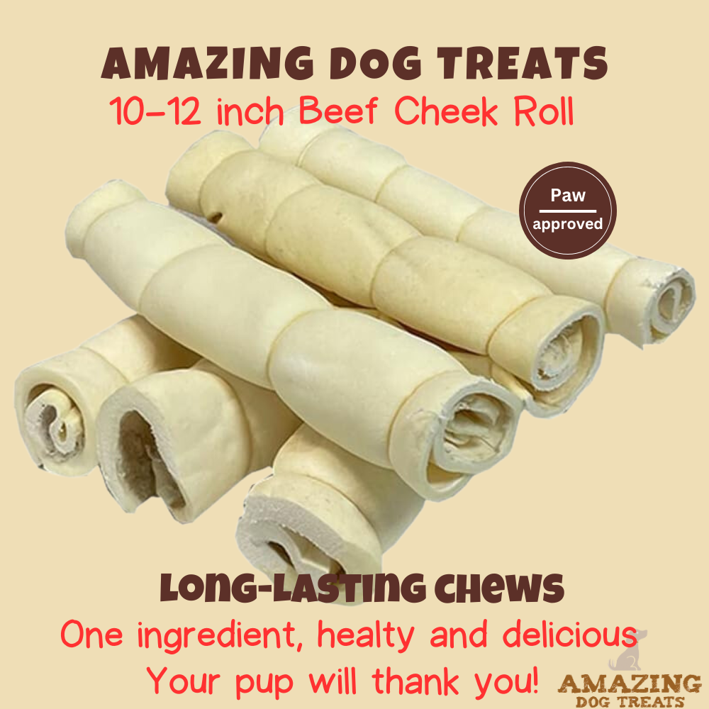 10" Regular Beef Cheek Rolls (4 Count) - Safe Rawhide Alternative Dog Chew Amazing Dog Treats