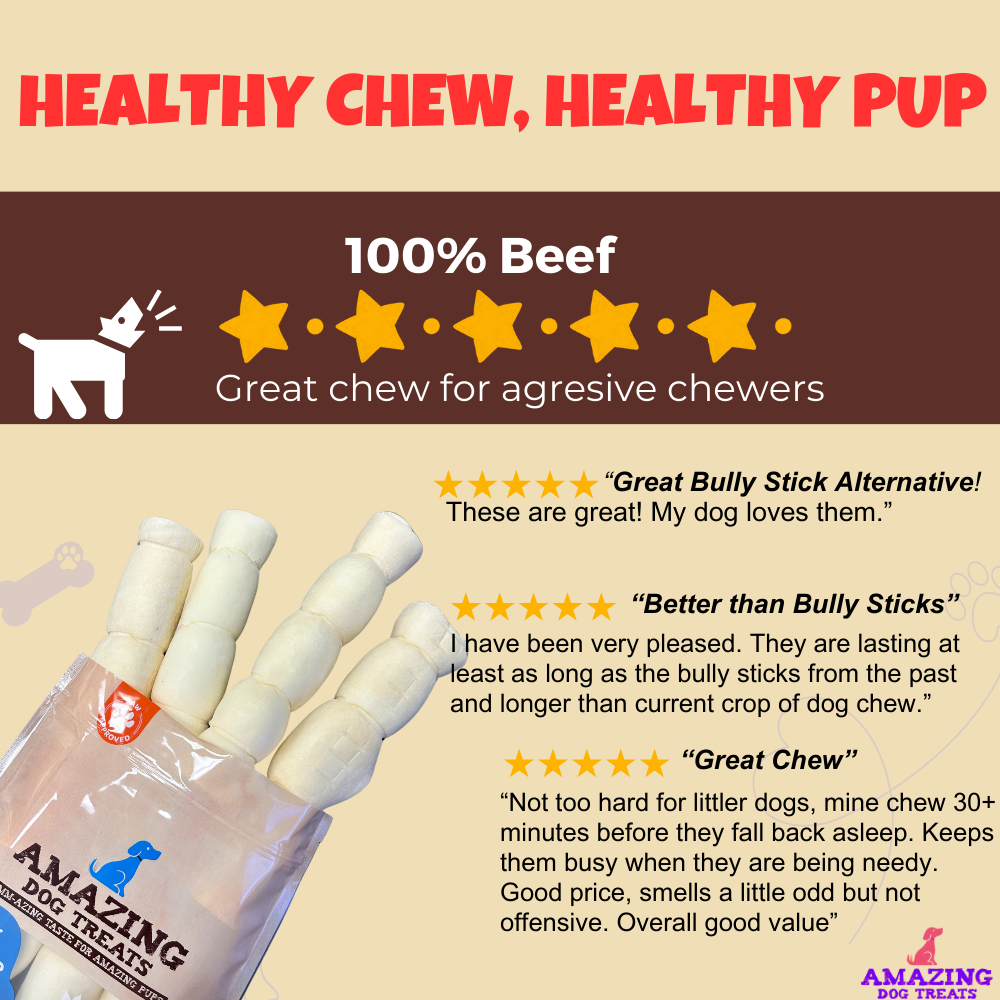 10" Regular Beef Cheek Rolls (4 Count) - Safe Rawhide Alternative Dog Chew Amazing Dog Treats