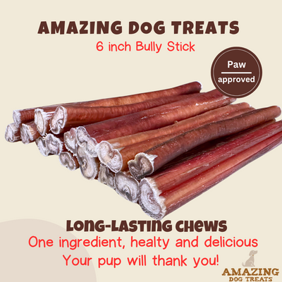 Bully Sticks 6 Inch Regular Size (100 Pcs/Pack) Amazing Dog Treats