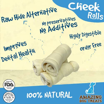 6" Regular Beef Cheek Rolls - Safe Rawhide Alternative Dog Chew Amazing Dog Treats