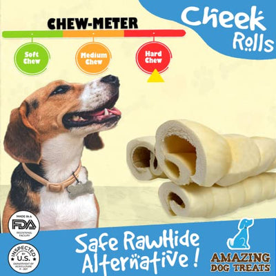 4" Mega Thick Beef Cheek Rolls (6 Count) - Safe Rawhide Alternative Dog Chew Amazing Dog Treats