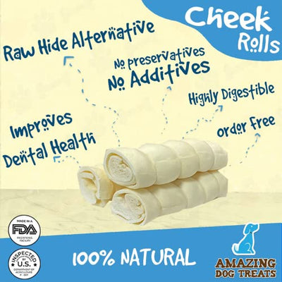 10" Mega Thick Beef Cheek Rolls - Safe Rawhide Alternative Dog Chew Amazing Dog Treats