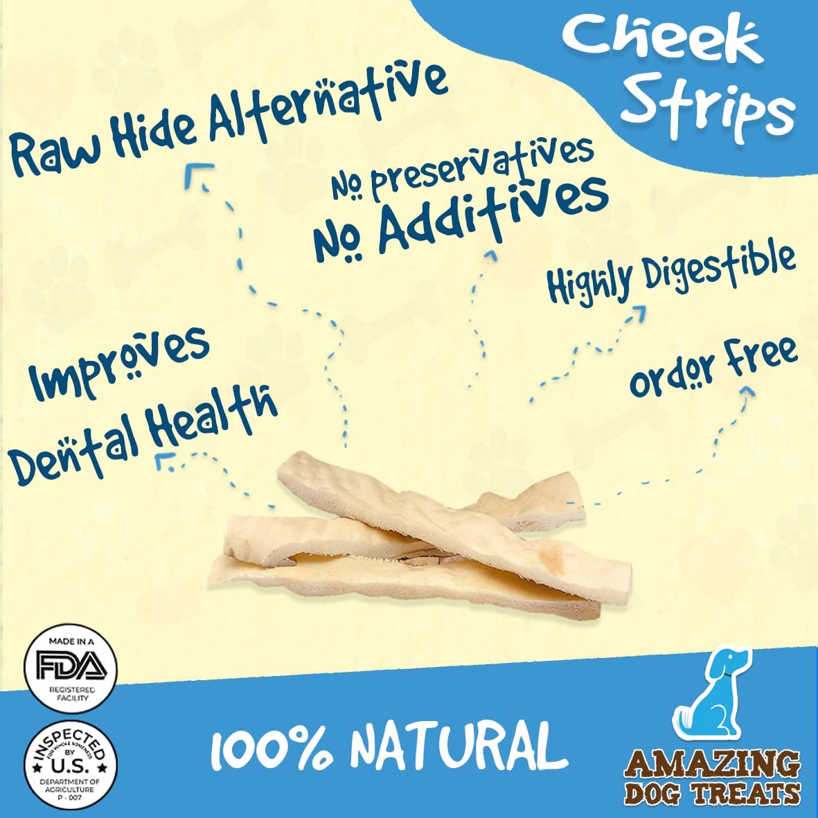 6" Beef Cheek Strips - Safe Rawhide Alternative Dog Chew Amazing Dog Treats