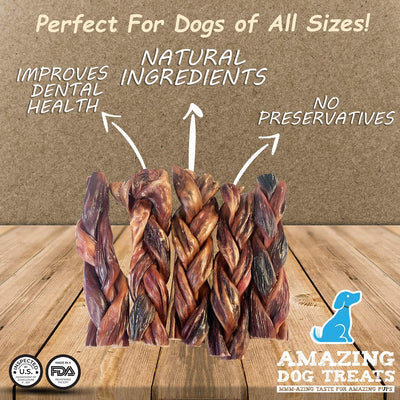 6 Inch Braided Gullet Stick - Dog Jerky Treats - Beef Esophagus - Gullet Sticks For Dogs - Braided Gullet Sticks Dog Chews - Beef Esophagus Dog Treats Amazing Dog Treats